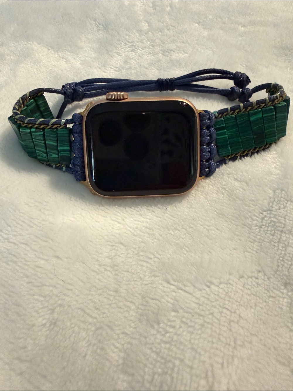 Cape Diablo Green and Navy Beaded Cord Bracelet with Gold Chain Trim